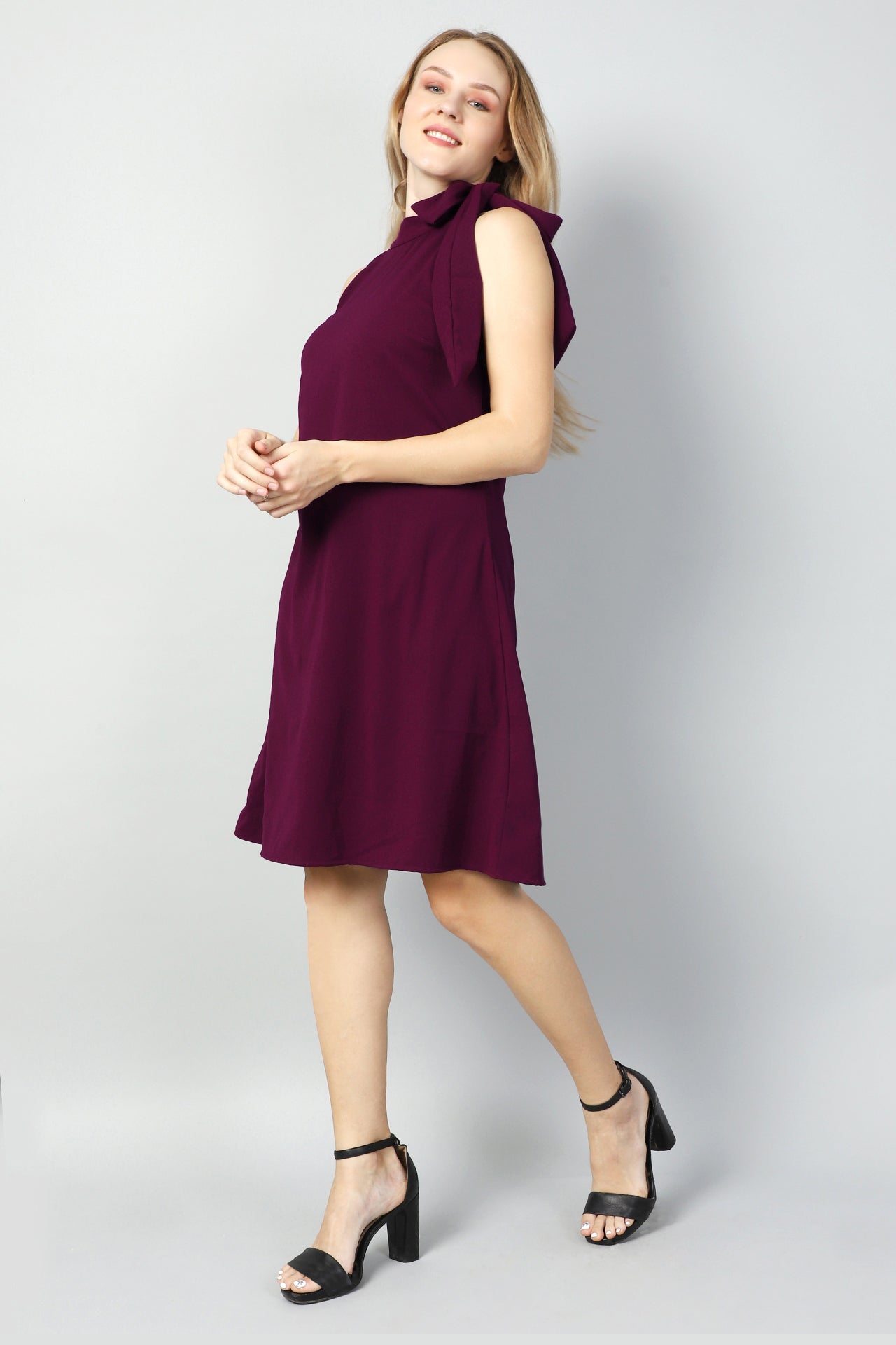 Boat Neck -Tie UP A-Line Dress