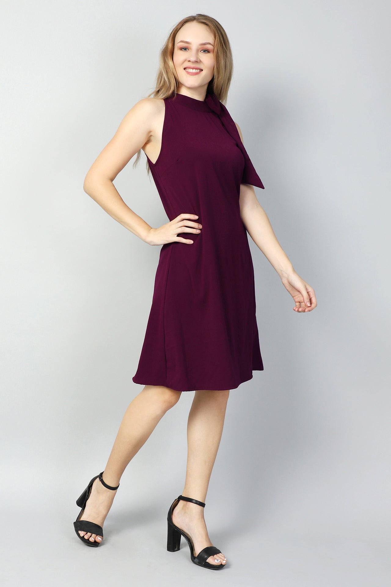 Boat Neck -Tie UP A-Line Dress