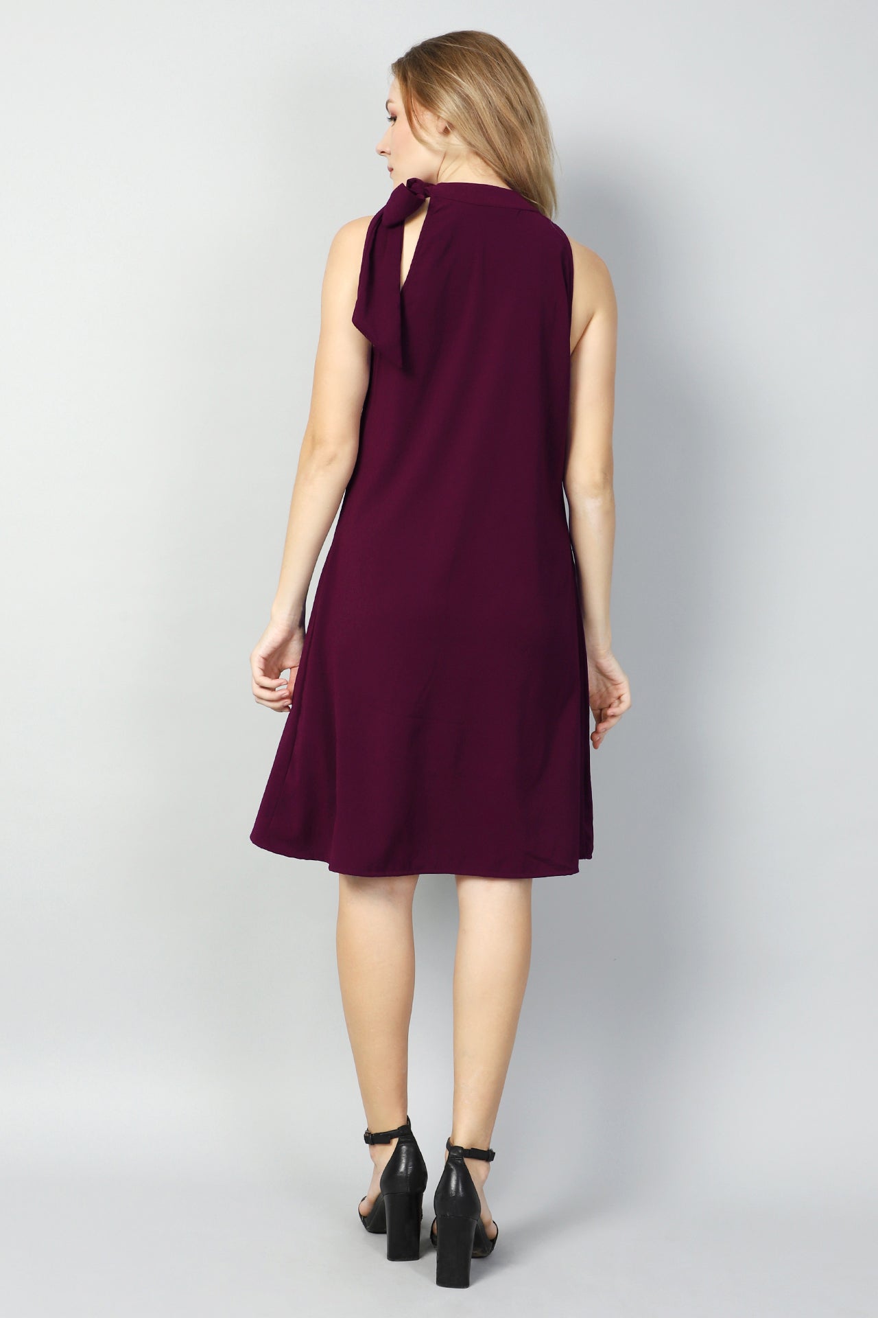 Boat Neck -Tie UP A-Line Dress