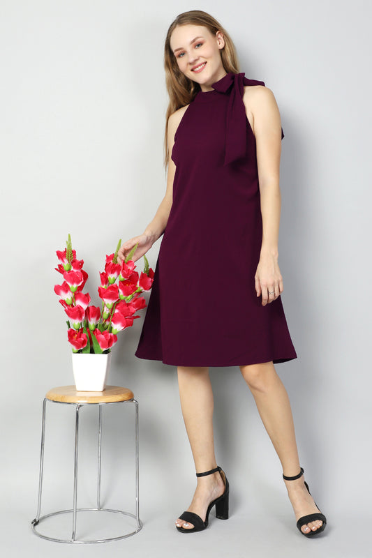 Boat Neck -Tie UP A-Line Dress