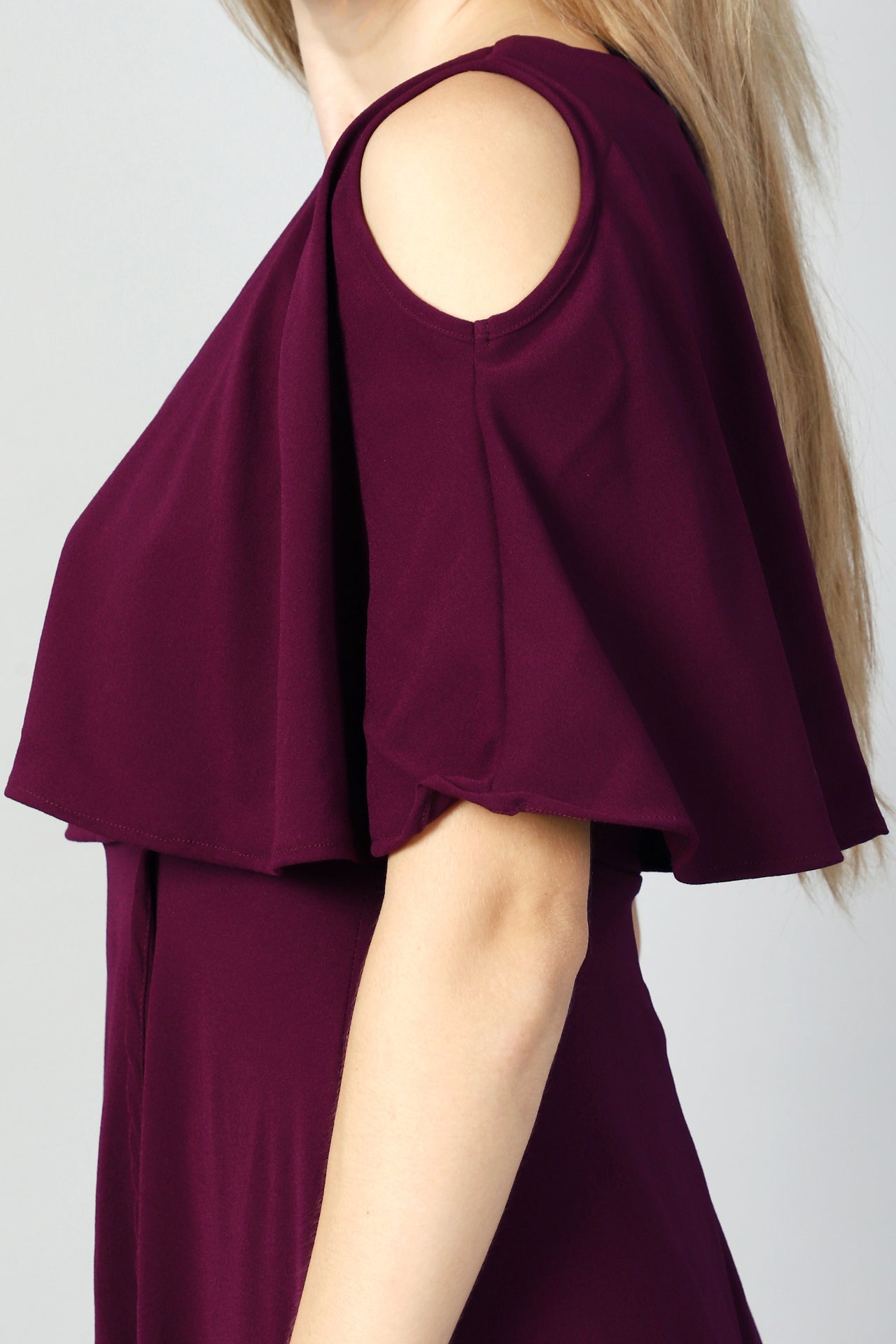 Asymmetric V-Neck Cold Shoulder Overlap Front Cut Dress